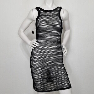 Black Sheer “NEW” Witchy Crochet Knit Whimsy Goth Mini Gothic Dress Size Small